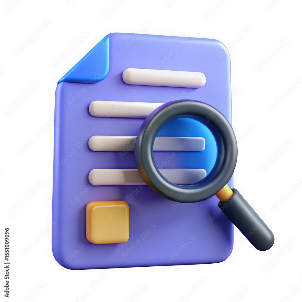 Aufkleber 3d render of document with magnifying glass isolated on transparent background