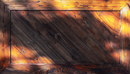 Vintage diagonal wooden panel with sunlit patterns