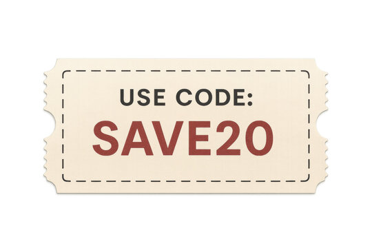 Discount coupon with code save20 offering twenty percent off on transparent background, suitable for marketing and promotion