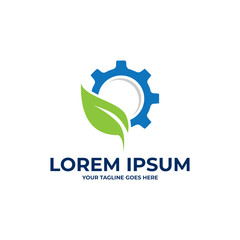 gear with green leaf eco logo