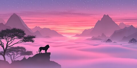 Lion on a cliff at sunrise