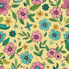 Pastel Floral Pattern. Seamless Flower Background