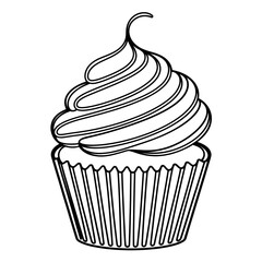 A black and white cupcake illustration line art of a coloring page