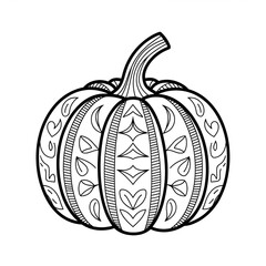 A black and white pumpkin illustration line art of a coloring page