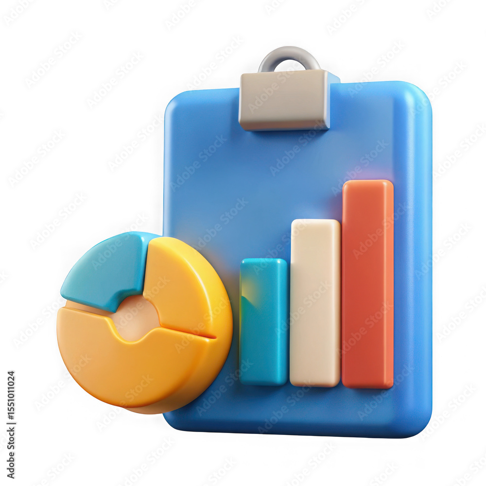 Aufkleber 3d render of colorful charts on clipboard isolated on transparent background