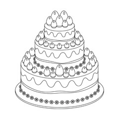 A black and white cake illustration line art of a coloring page