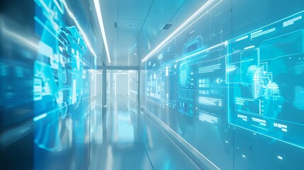 Futuristic Hallway with Augmented Reality Interface