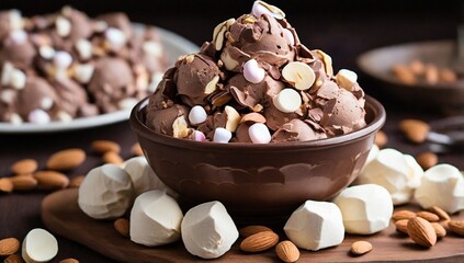Rocky Road Ice Cream: A chocolate ice cream with marshmallows and almonds mixed in, creating a sweet and crunchy combination.


