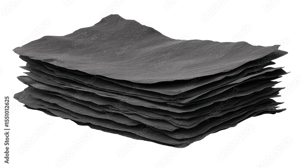 Poster stack of isolated black slate stone sheets transparent background