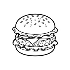 A black and white cheeseburger illustration line art of a coloring page