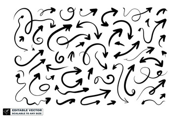 Hand drawn arrows vector set doodle style black arrow collection direction pointers design elements 100 characters