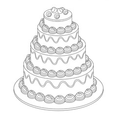 A black and white cake illustration line art of a coloring page