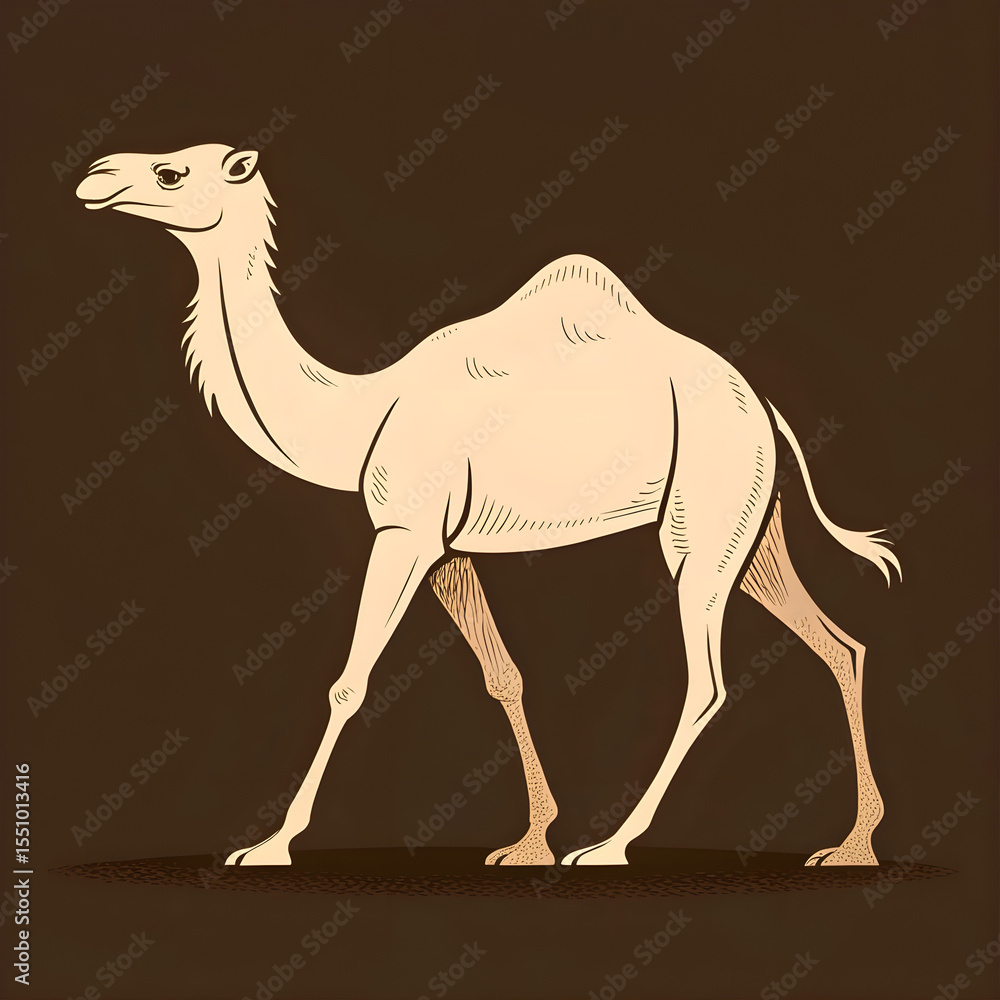 Fototapete A full-body silhouette of a camel with one hump, lying down in a resting position with clear outlines and a minimalistic design.