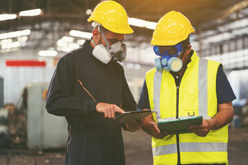 Health safe of work and safety first concept. Chemical leak and safety first concept. Group of...