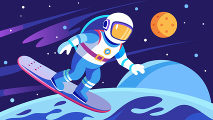 Fototapeta premium Astronaut Snowboarding in Space. A Cosmic Adventure