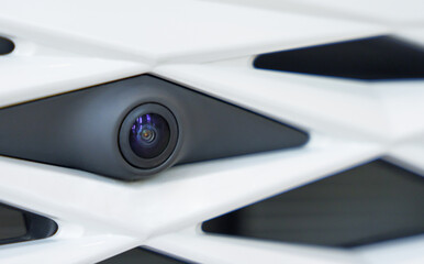 The camera on the grille of the car. Driving safetyl