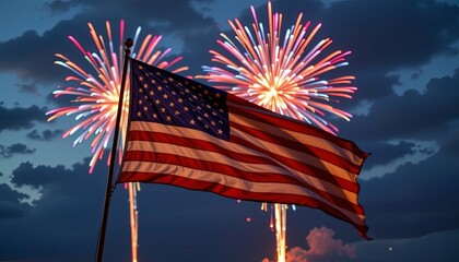 July 4th independence celebration with fireworks american flag displayed night sky festive atmosphere