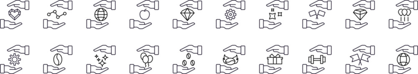 Business, Diamond, Food, Flag, Globe Icon Set for UI, Placards, Books, Apps. Editable Stroke. Perfect for Web Sites, Books, Cards, Apps
