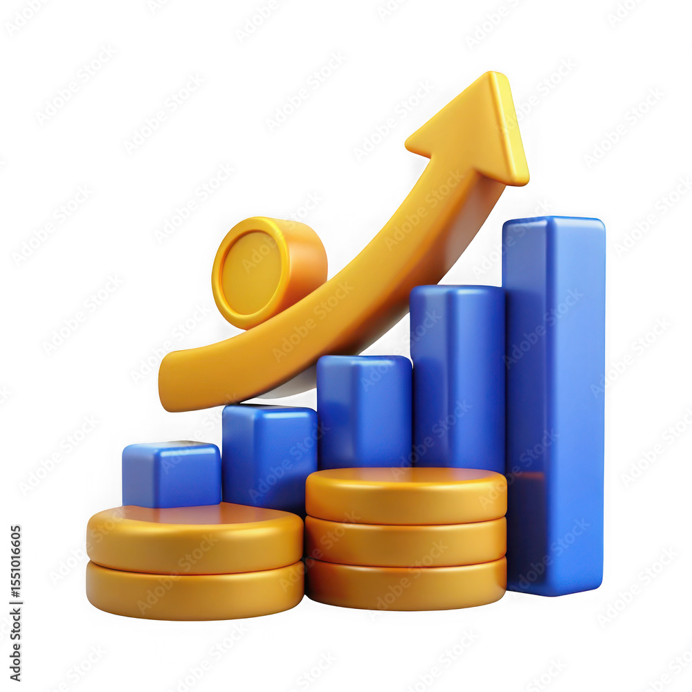 Aufkleber 3d rendering of a colorful upward trending bar graph symbolizing financial growth, isolated on trans