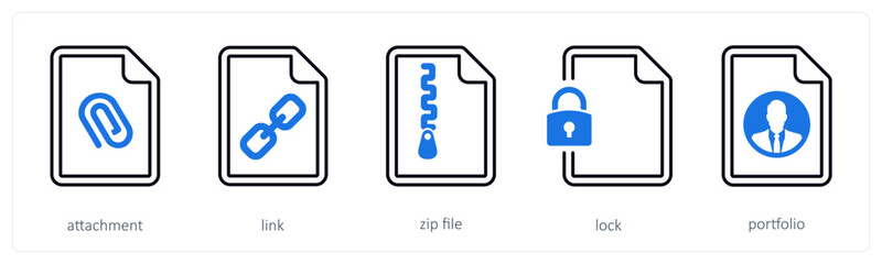 A set of 5 mix icons as attachment, link, zip file © popcornarts