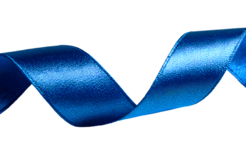A shiny blue satin ribbon spiraling on a transparent background