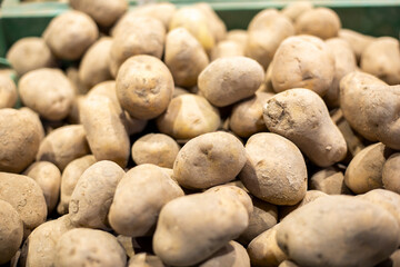 white young potatoes in containersin the supermarket.Natural Folic Acid