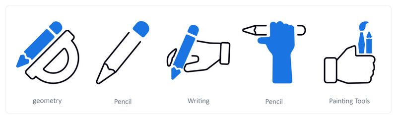 A set of 5 mix icons as geometry, pencil, writing