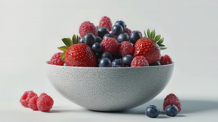 Fresh Berries in White Bowl on Minimalist Background
