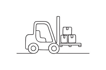 Naklejka premium Forklift with Pallet continuous one line drawing minimalism design