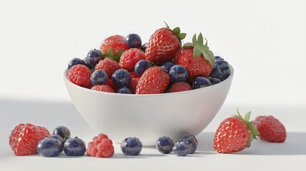 Fresh Berries in White Bowl on Minimalist Background

