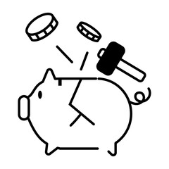 Piggy bank smashed with hammer icon