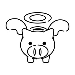 Flying piggy bank with wings icon