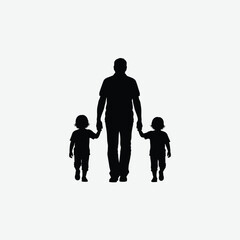 Silhouette of a father walking hand-in-hand with two kids. A peaceful, touching Parents Day vector. Perfect for family, love, bonding, and parent-child relationship themes.