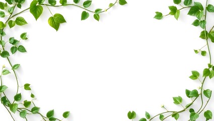 Obraz premium Green leaf vine frame on white background