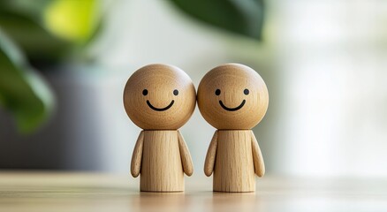 Two small wooden figures with happy faces (3)