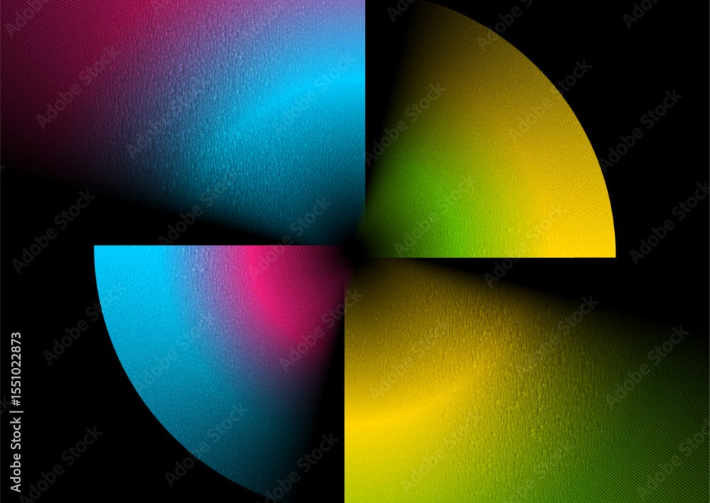 Poster Colorful gradient circles with grungy grainy texture abstract background. Geometric vector design