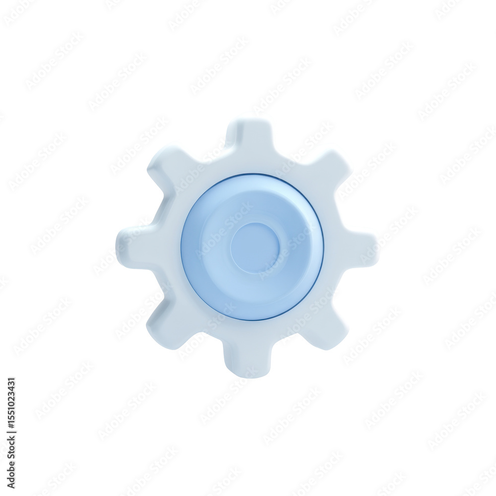 Poster a visually appealing 3d icon representing a clean and simple gear or setting symbol rendered in tran