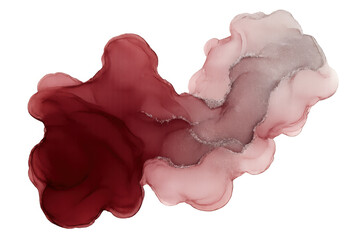 Fototapeta premium Abstract fluid art painting mixing red and pink colors with silver glitter, creating a beautiful and unique design on transparent background