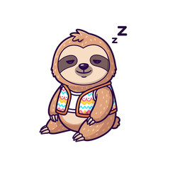 Naklejka premium Cute Sleepy Sloth Wearing a Colorful Vest.