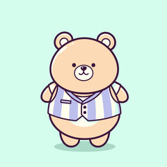 Obraz premium Cute Cartoon Bear Wearing Striped Vest.