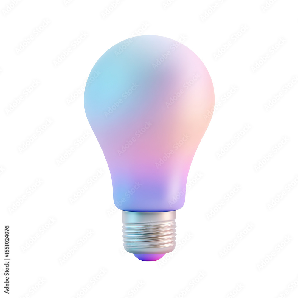 Poster a 3d render of a glowing pastel light bulb icon with a transparent png background illuminated with s