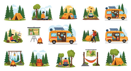 Obraz premium Orange Camper Van with Solar Panel Fully Equipped for Camping Adventures.