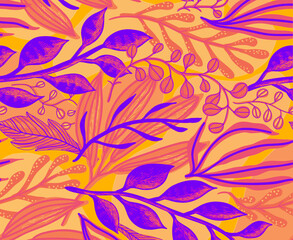 Abstract modern minimalist botanical seamless flow pattern in neon colours