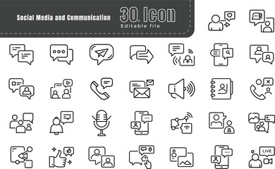 social media and communication line icons set. Thin outline Editable Stroke. social network logo in round, square, circle, outline style. latest vector editorial collection. vector illustration eps fi