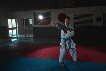 Teenage Male Performing Karate Kata Sequence