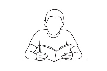 Student Reading continuous one line drawing minimalism design