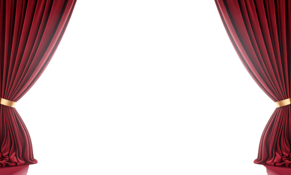 Red stage curtains open to reveal black empty space for text or advertisement