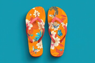 Fototapeta premium Cartoon flip flops mockup with available space to insert your custom branding or design.