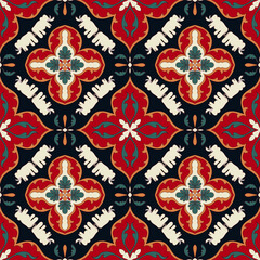 Red seamless elephant fabric pattern, wallpaper, elephant pattern carpet