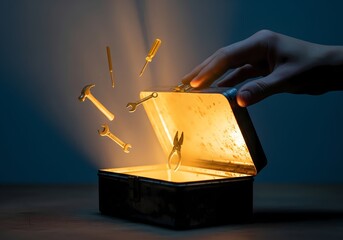 Vintage Lunchbox Opening with Floating Tools